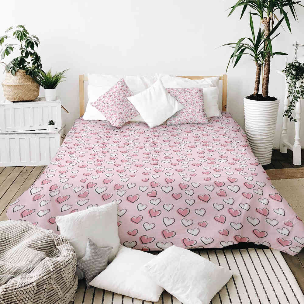 Juego de ropa de cama con mantas terapéuticas y corazones dulces