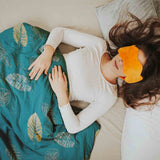 Set de ropa de cama con manta terapéutica verde con hoja dorada