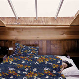 Set de ropa de cama con manta terapéutica azul con ramo de flores