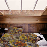 Set de ropa de cama con manta terapéutica y flores amarillas