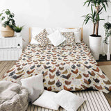 Set de ropa de cama de mantas terapéuticas blancas con muchas gallinas