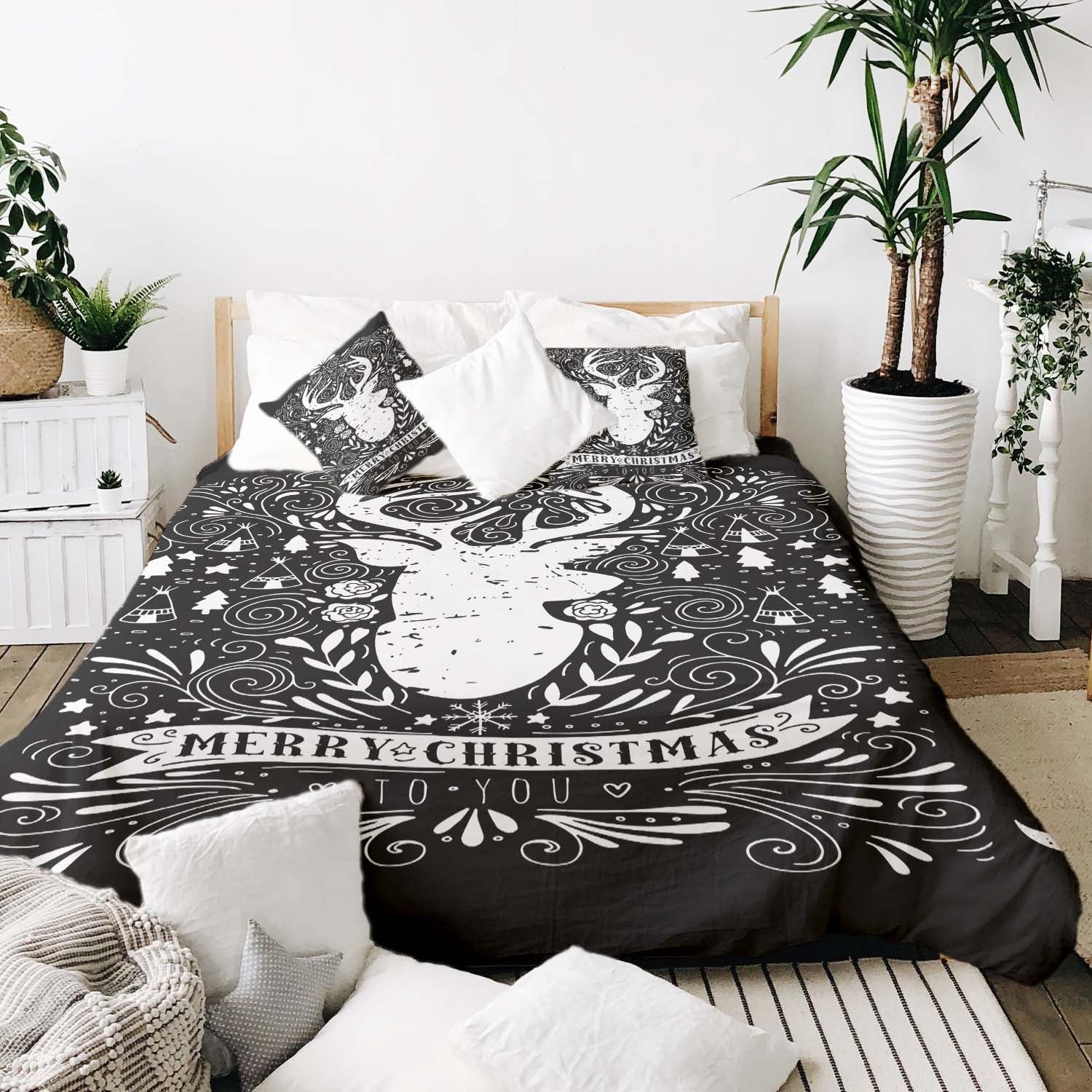 Manta terapéutica original - Funda de algodón negra Feliz Navidad