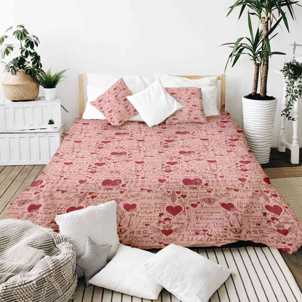 Set de ropa de cama con manta terapéutica rosa Te amo