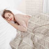 Juego de ropa de cama con manta terapéutica beige con rayas