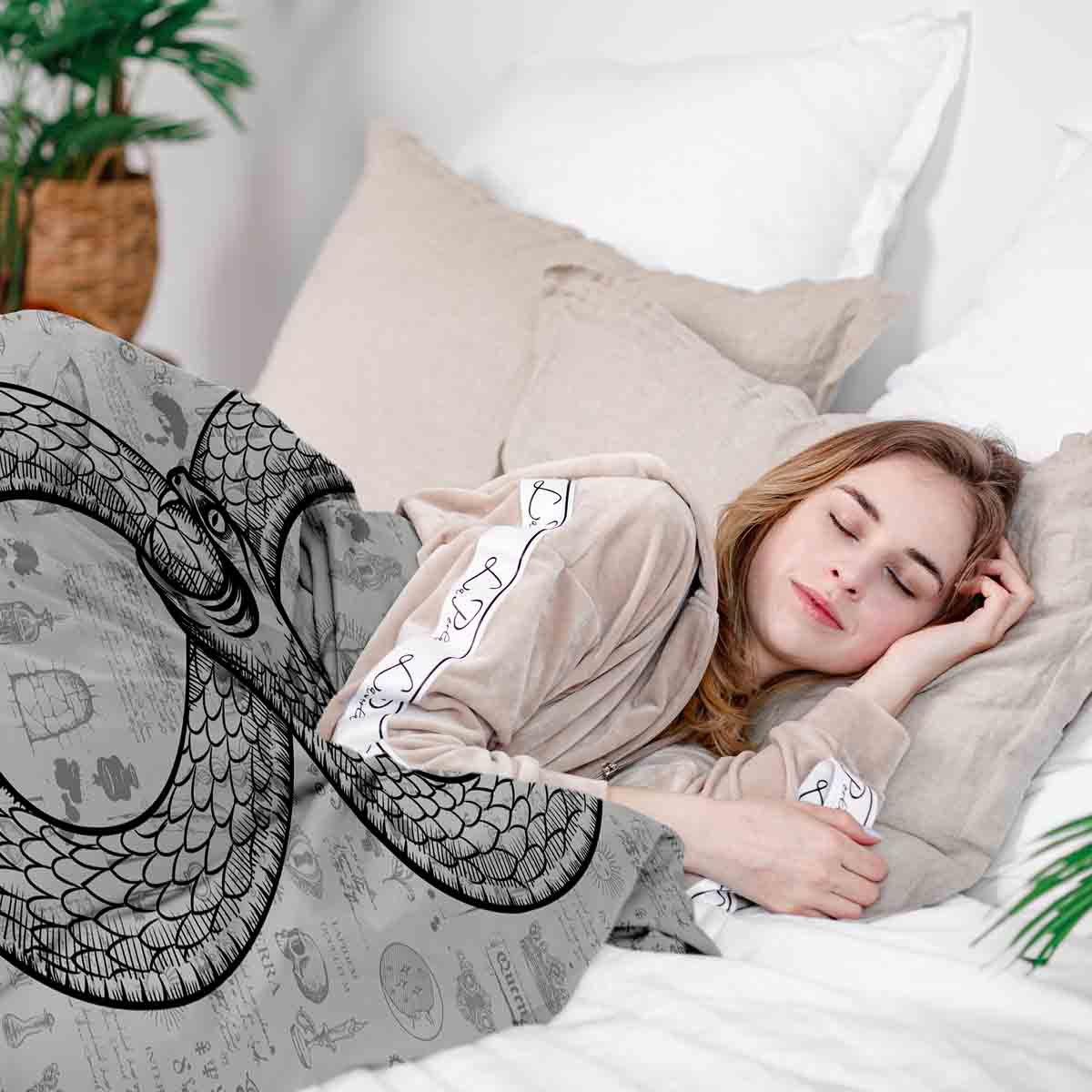 Set de ropa de cama con manta terapéutica y motivo de serpiente