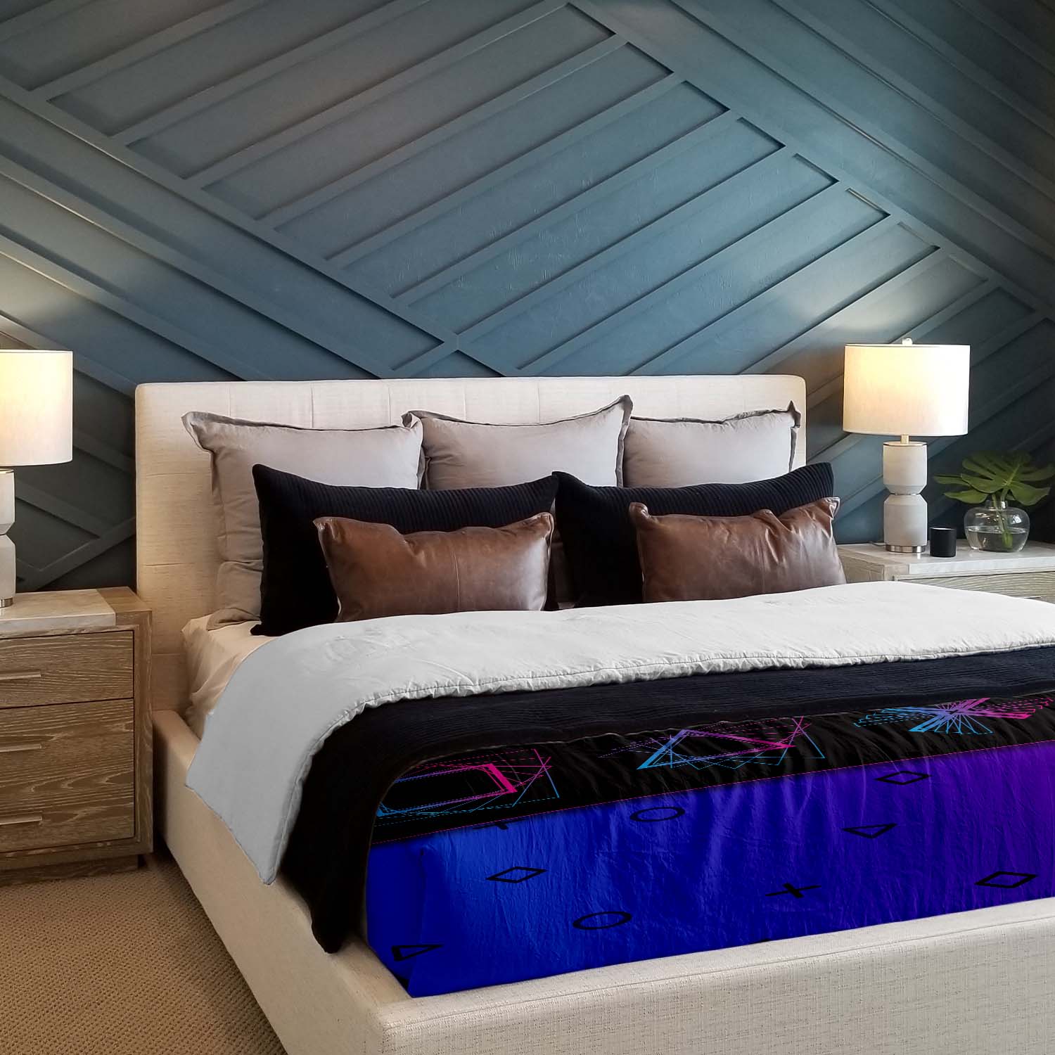 Set de ropa de cama con manta terapéutica lila con formas