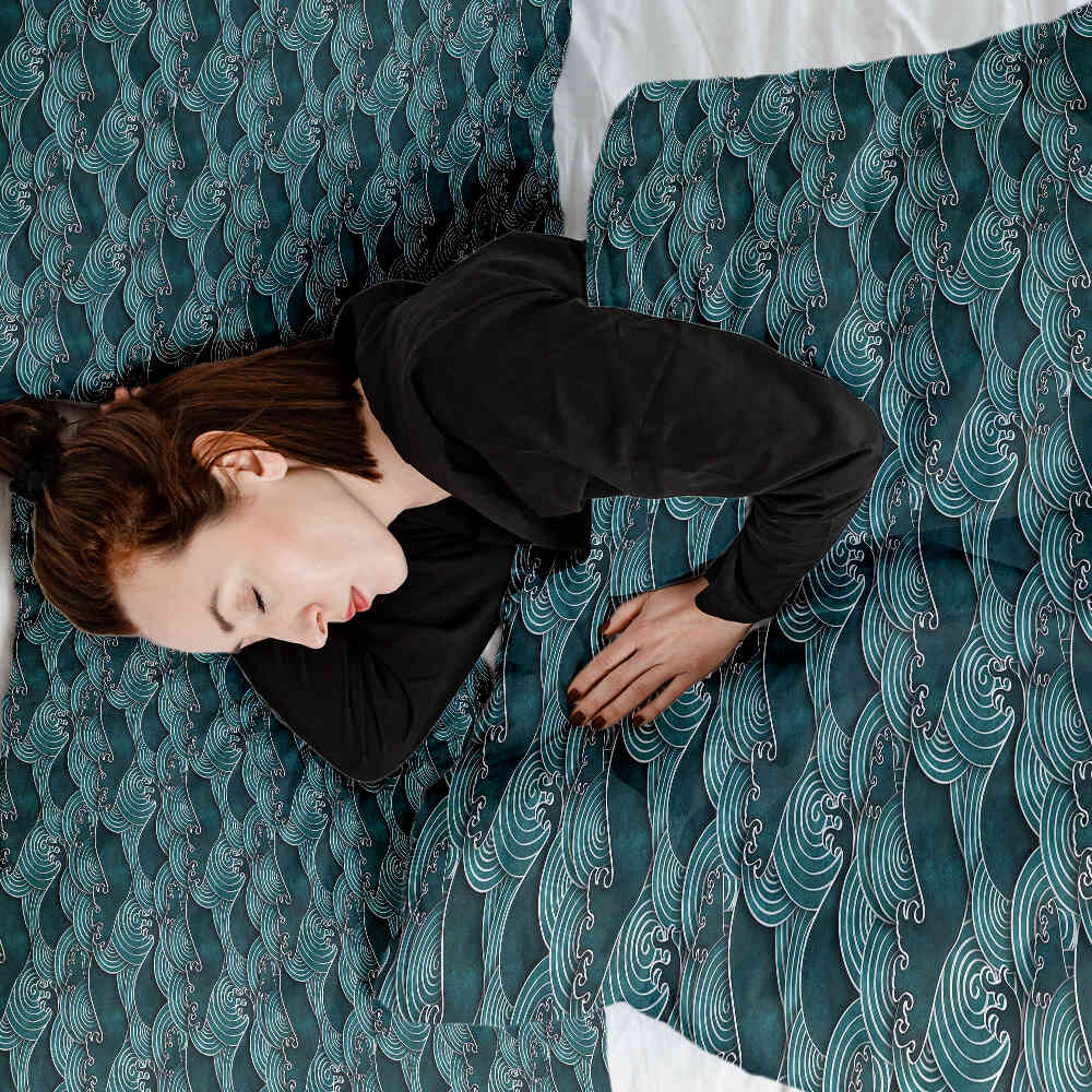 Juego de ropa de cama con manta terapéutica ondas turquesa-verde