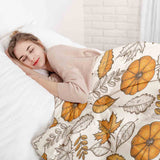 Juego de ropa de cama con manta terapéutica blanca con hoja y calabaza
