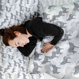 Set de ropa de cama con mantas terapéuticas gris con burros