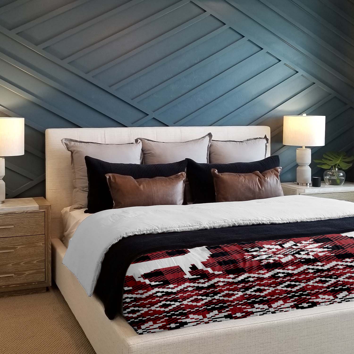 Juego de ropa de cama con manta terapéutica de cuadros con reno