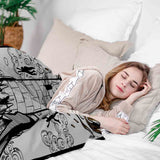 Juego de ropa de cama con manta terapéutica blanca con torre
