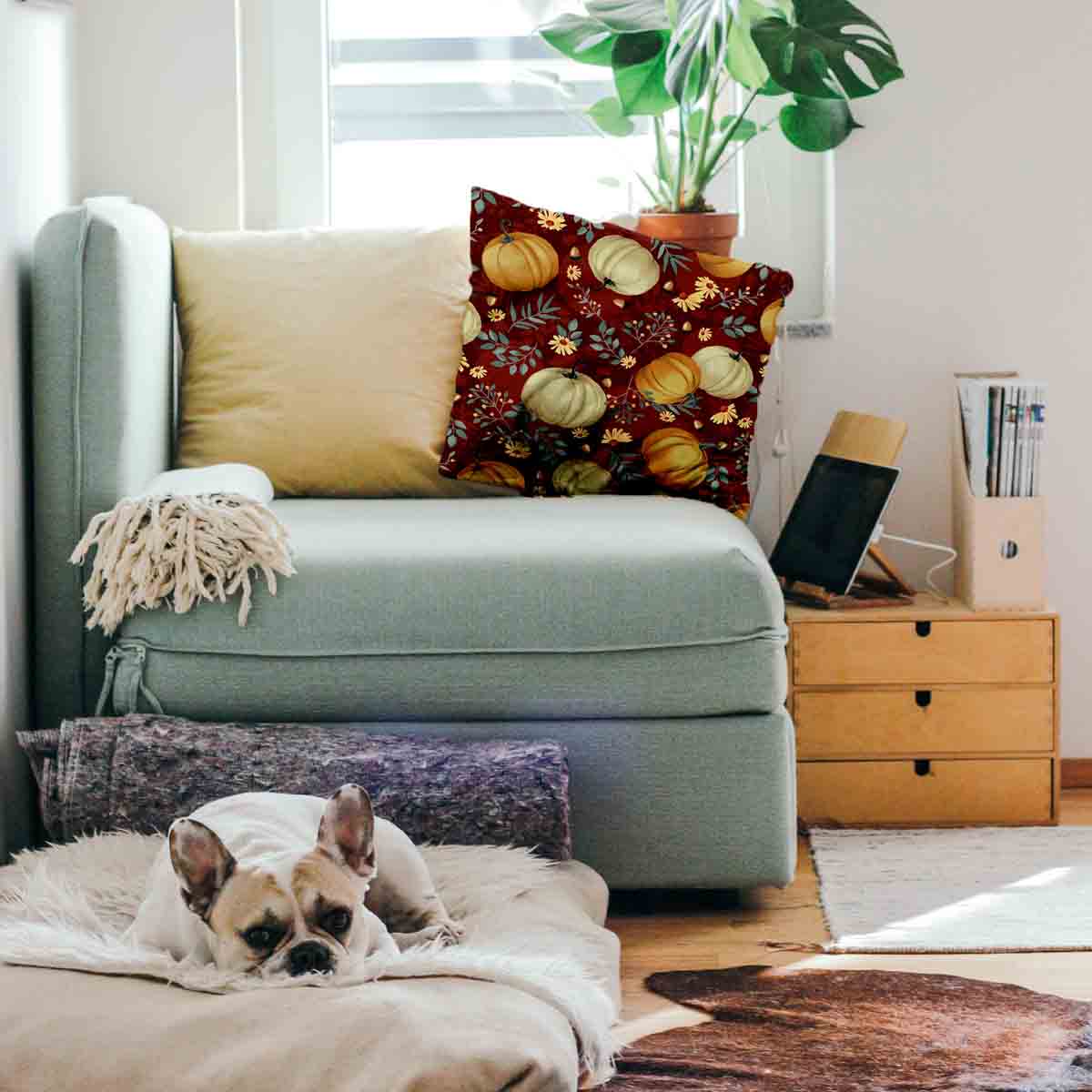 Almohada de salud roja con calabazas