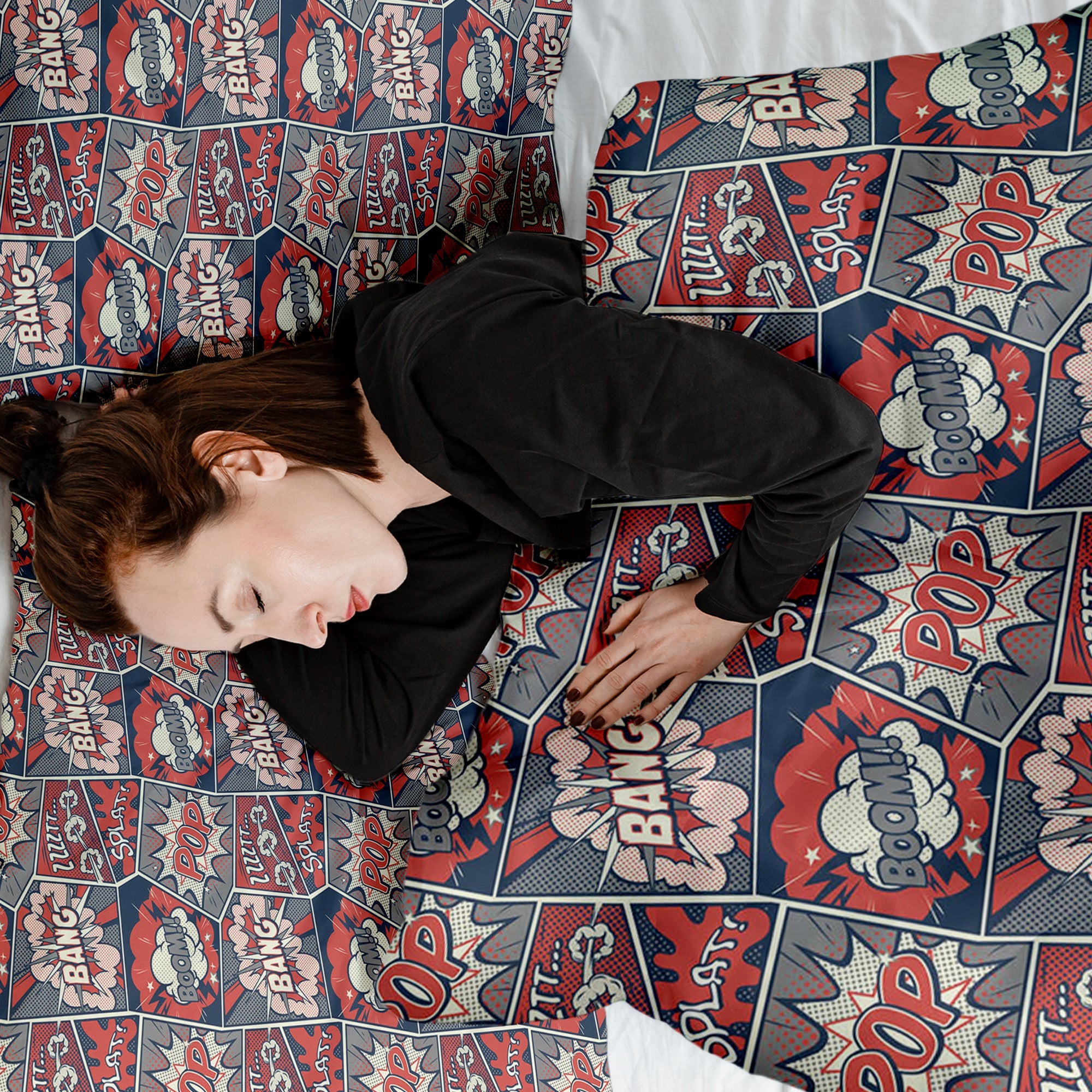 Set de ropa de cama con manta terapéutica rojo con cómic