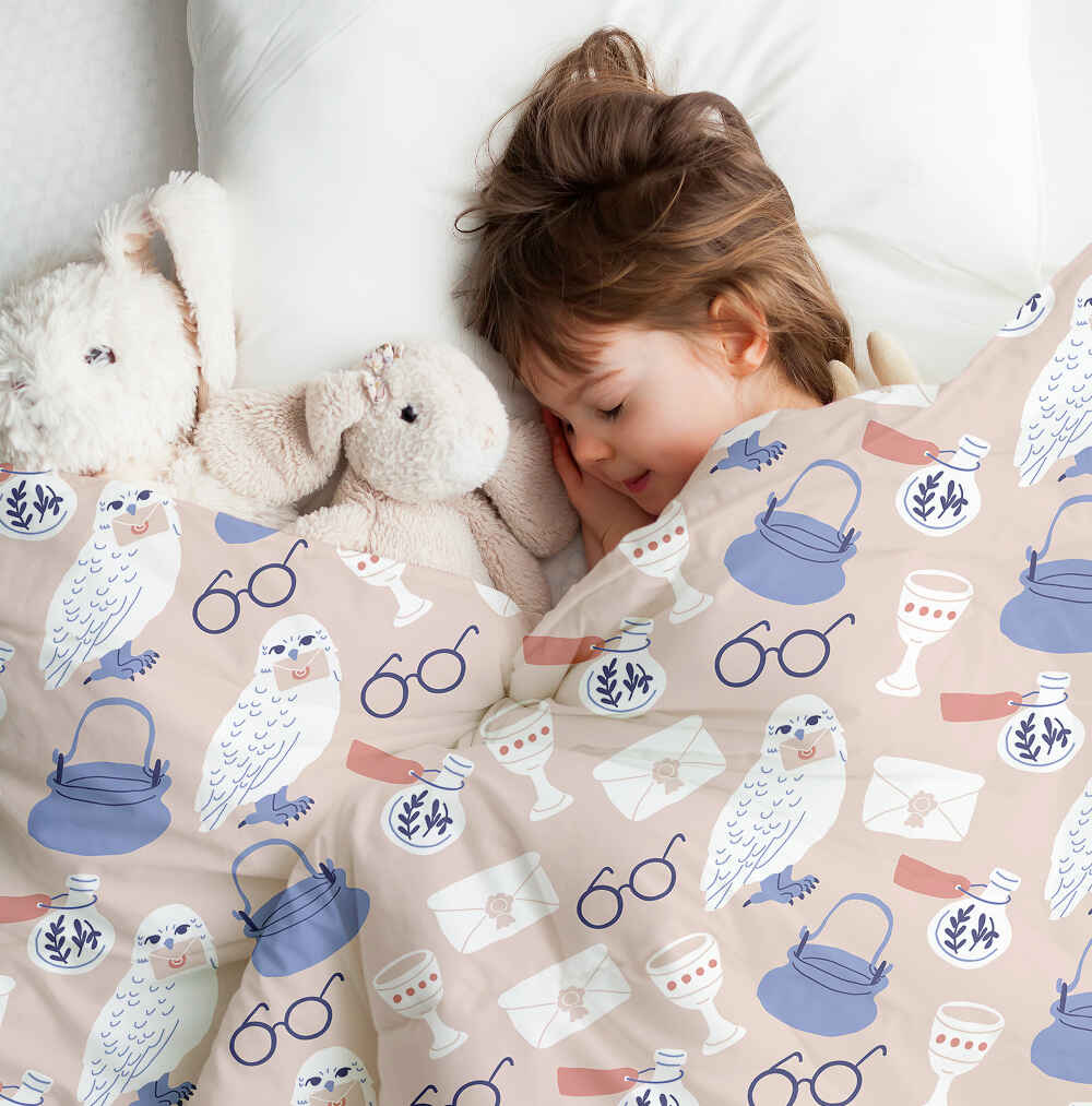 Juego de ropa de cama con manta terapéutica y búho de Harry