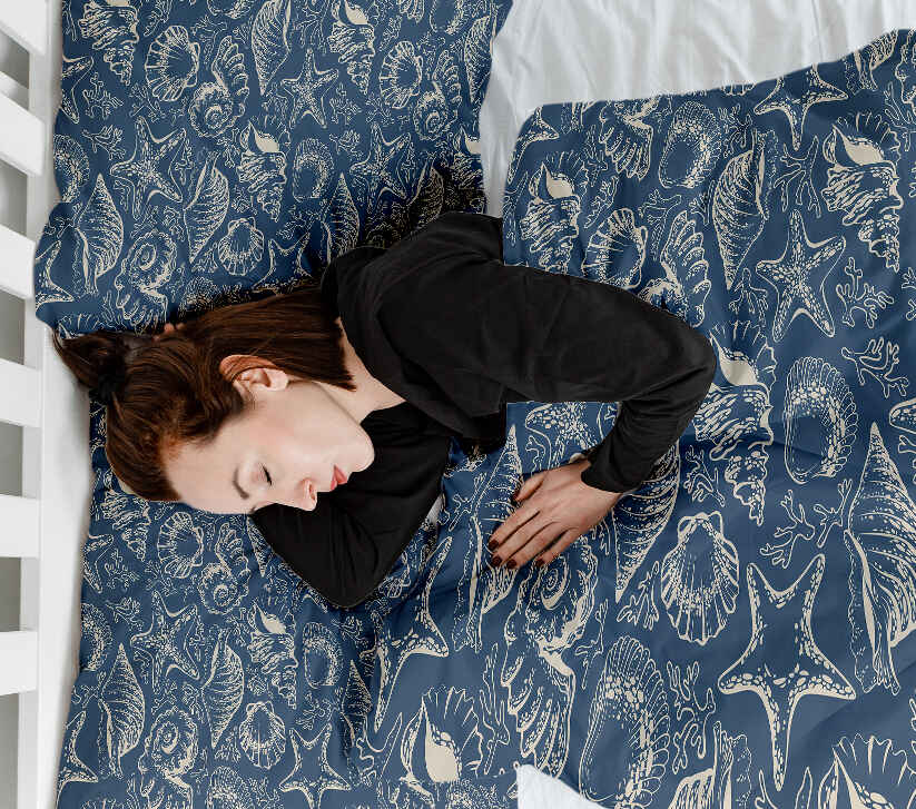 Juego de ropa de cama con manta terapéutica azul con conchas