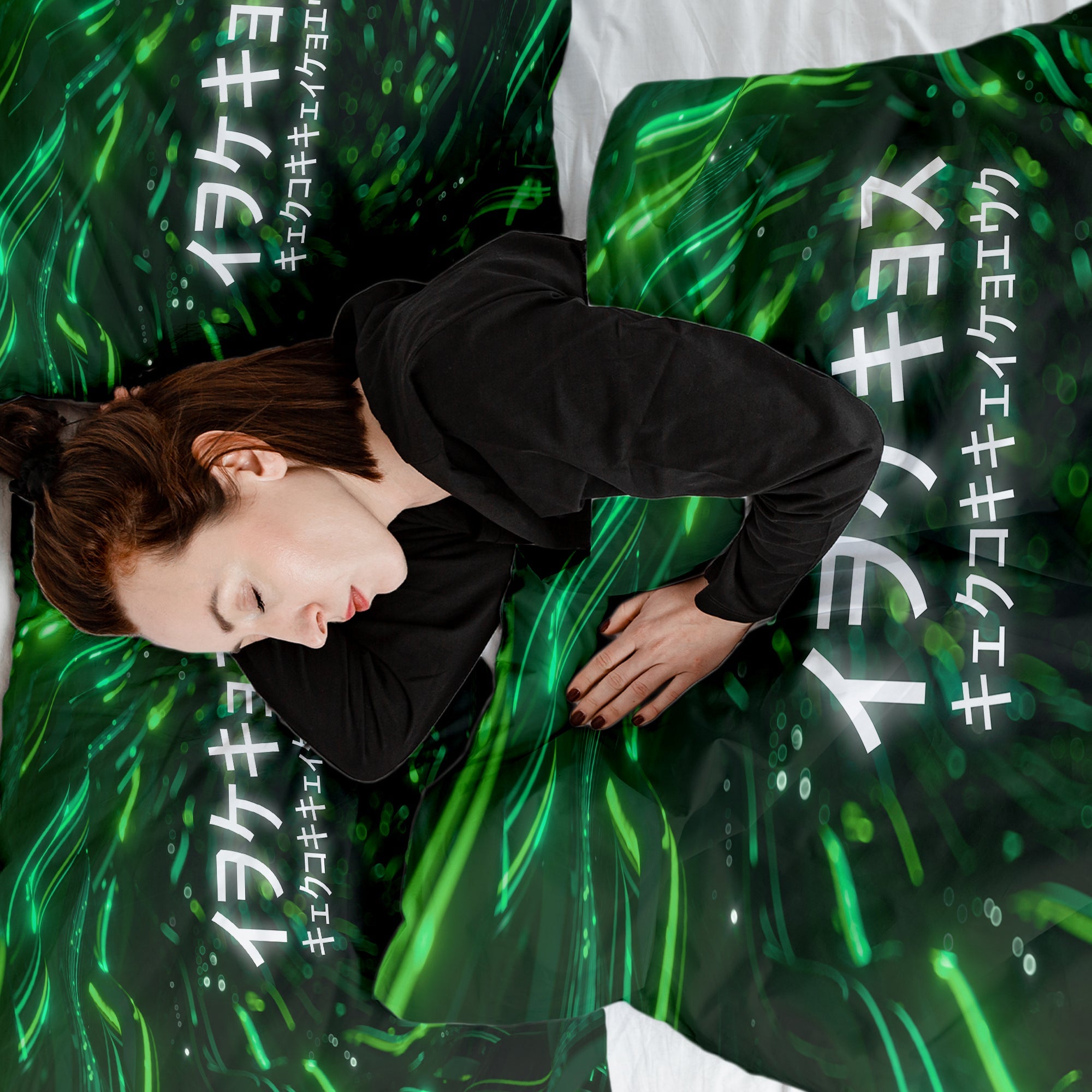 Original Therapiedecke - Juego de ropa de cama de algodón verde con caracteres chinos