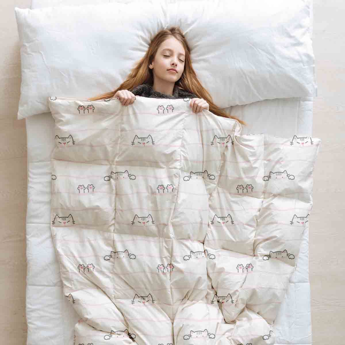 Manta terapéutica original - Funda de algodón blanca con pequeños gatos