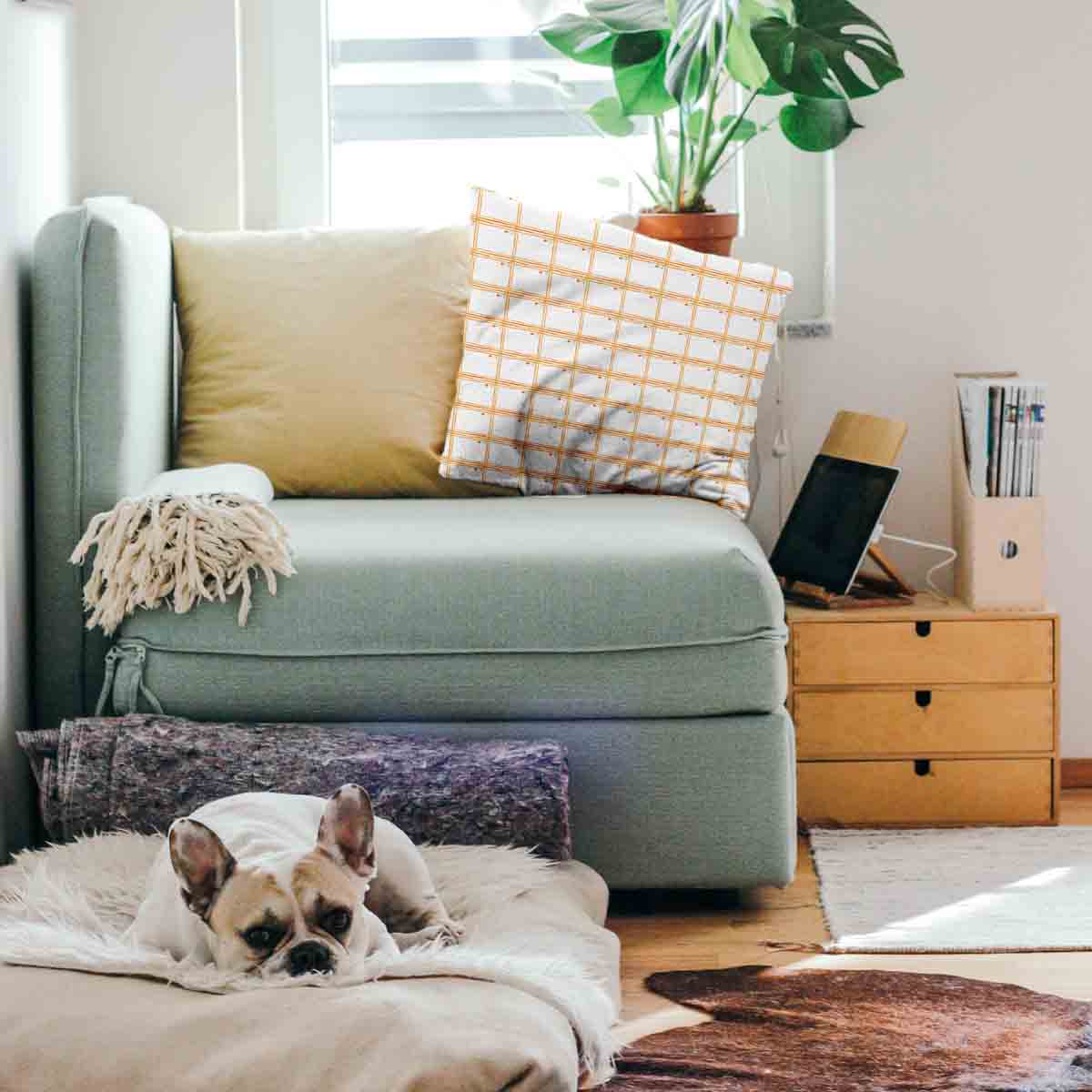 Almohada de salud amarillo a cuadros