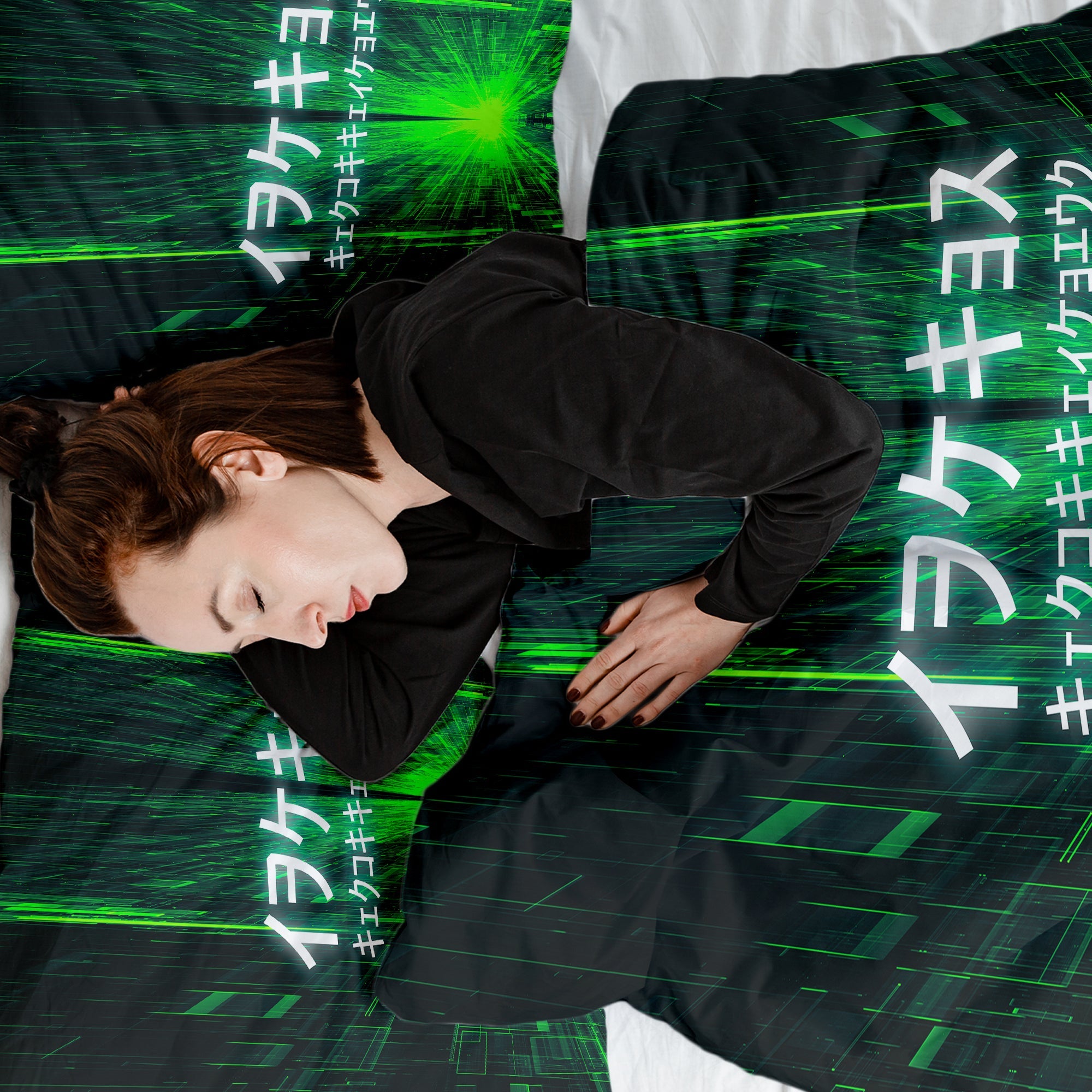 Manta terapéutica original - Funda de algodón verde con inscripción china