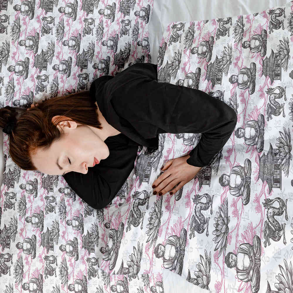 Set de ropa de cama con manta terapéutica y Buda rosa