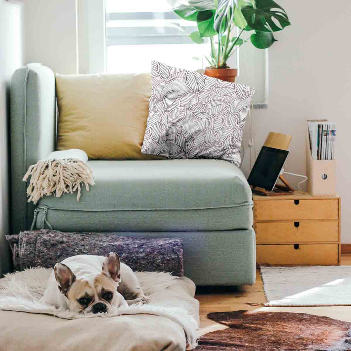 Almohada de salud con hojas de palma grises