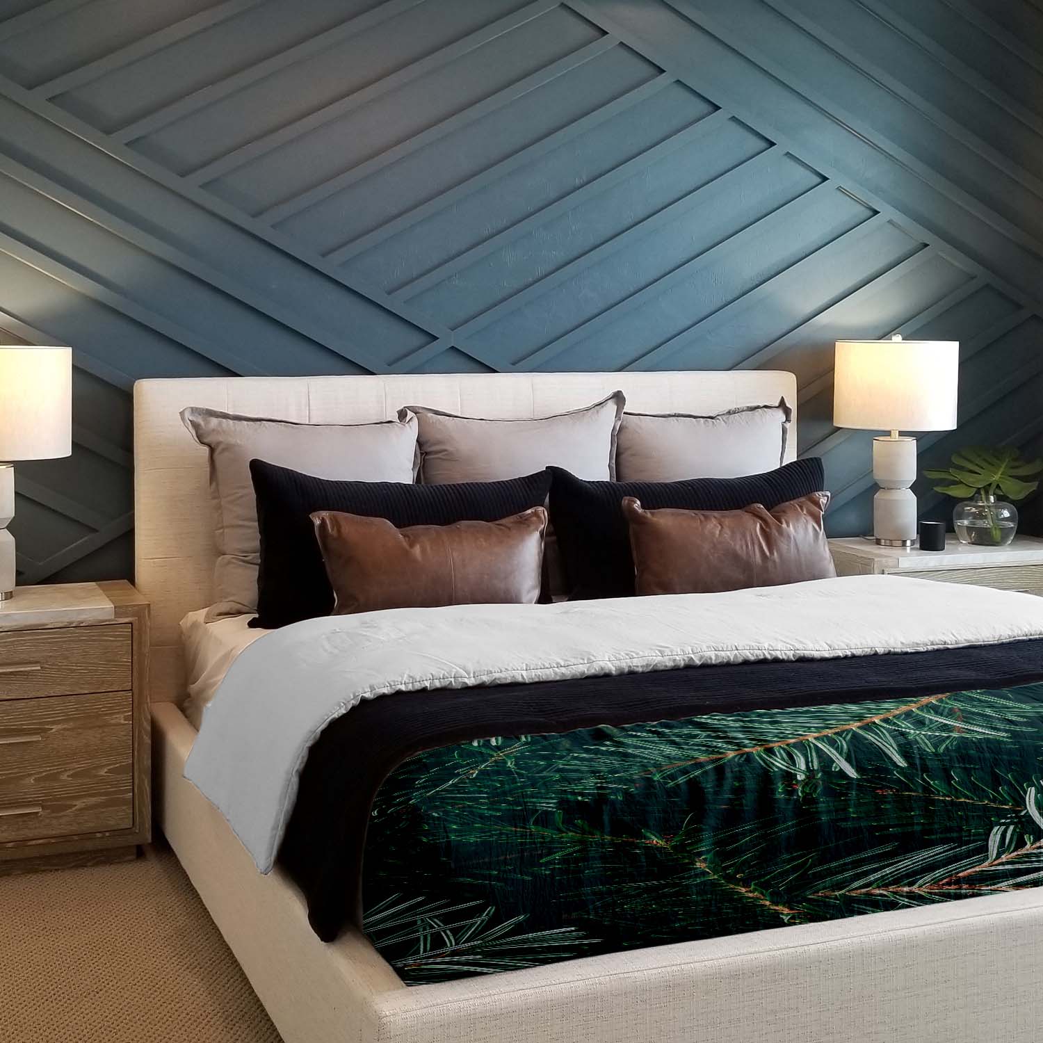 Juego de ropa de cama Therapiedecnen con ramas de pino verdes