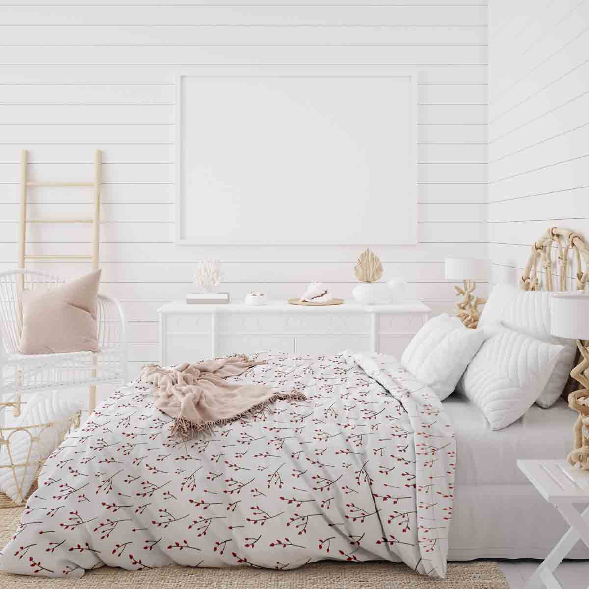 Set de ropa de cama con mantas terapéuticas blancas y delicadas rosas