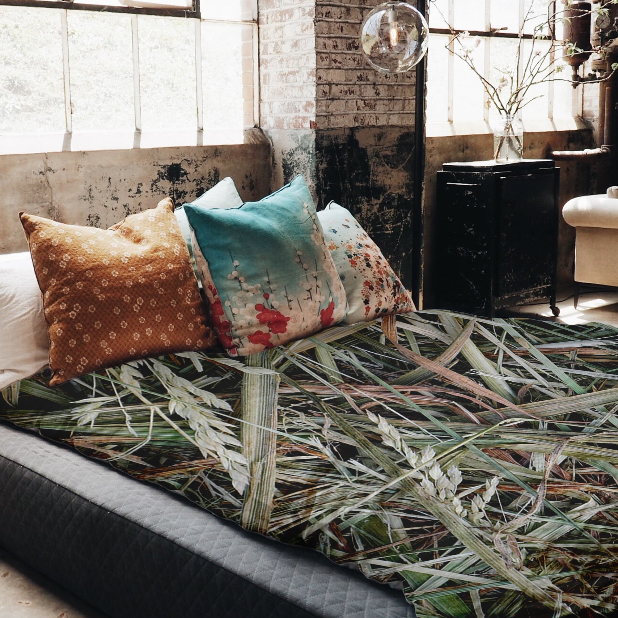 Set de ropa de cama con manta terapéutica blanca con paja