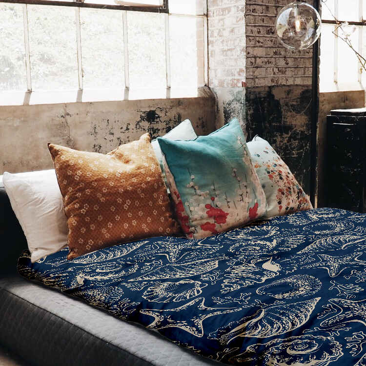 Juego de ropa de cama con manta terapéutica azul con conchas