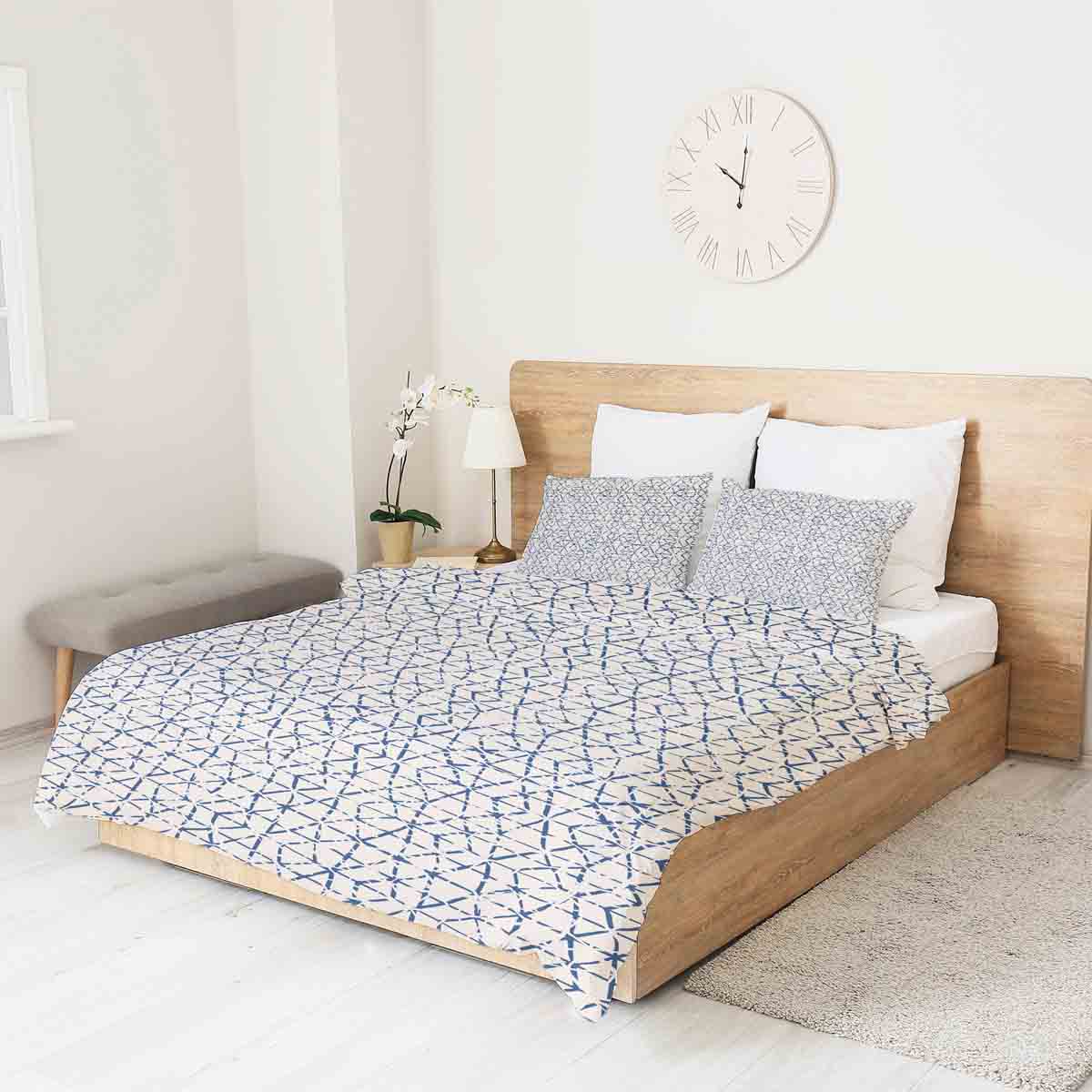 Manta terapéutica original - Funda de algodón blanca con delicadas formas azules