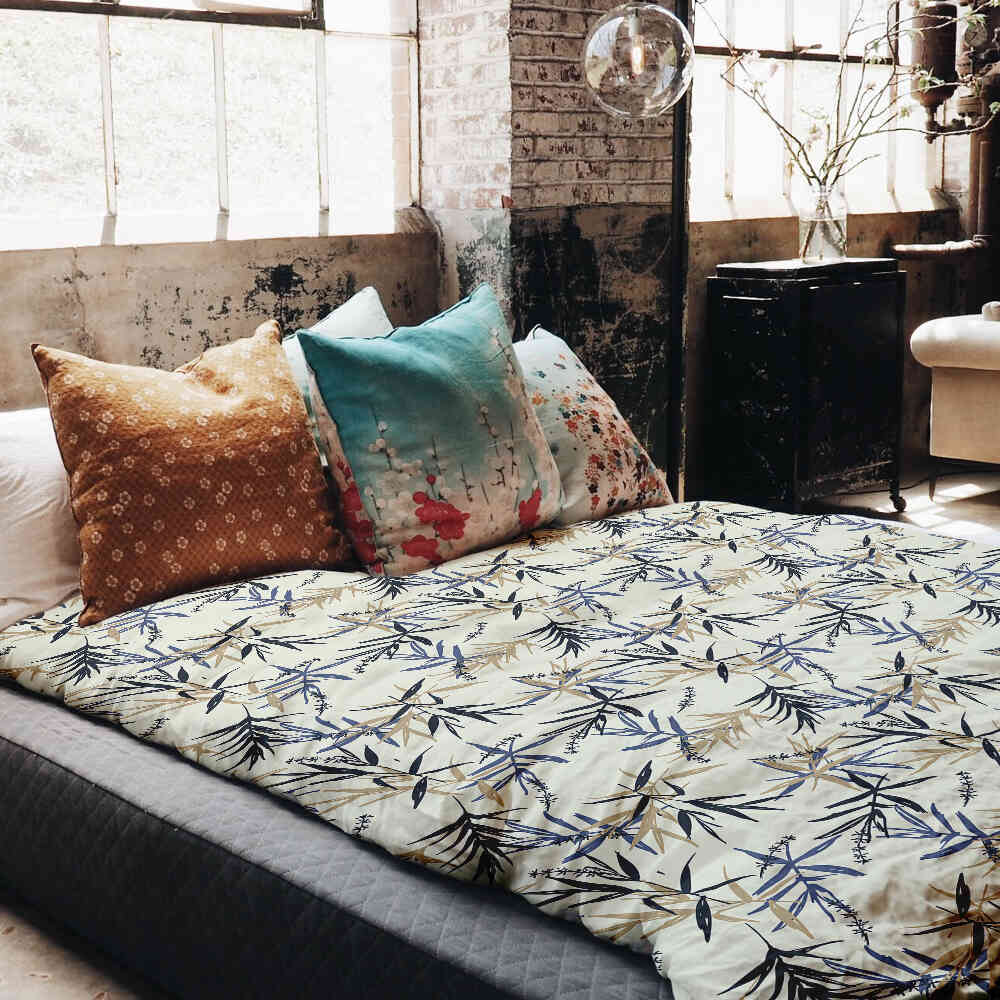 Set de ropa de cama con manta terapéutica, patrón de hojas, beige