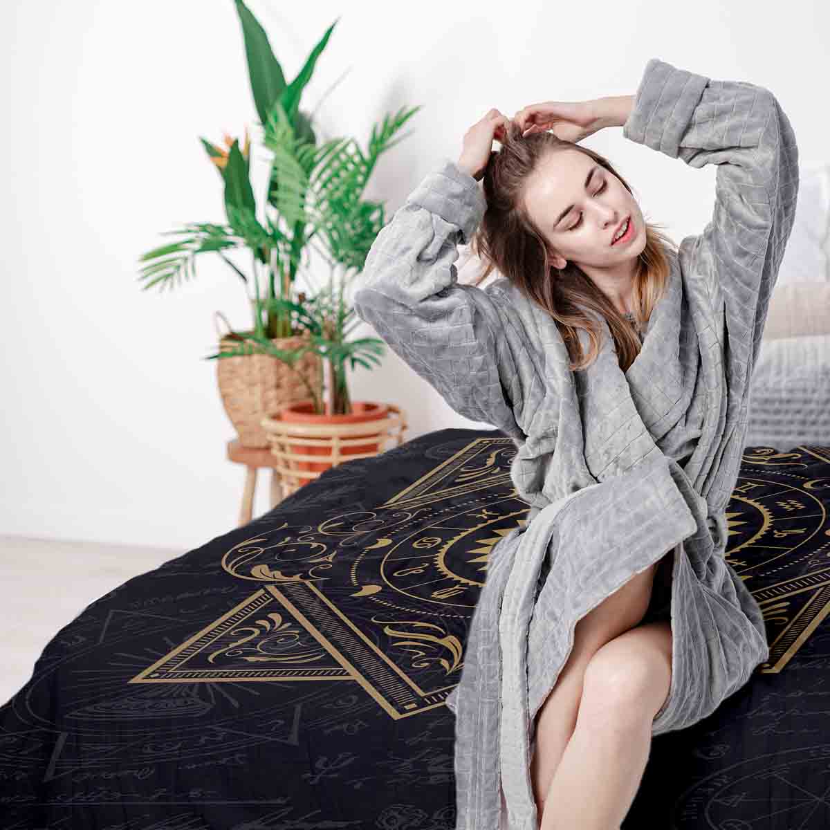 Juego de ropa de cama con manta terapéutica negro místico mandala