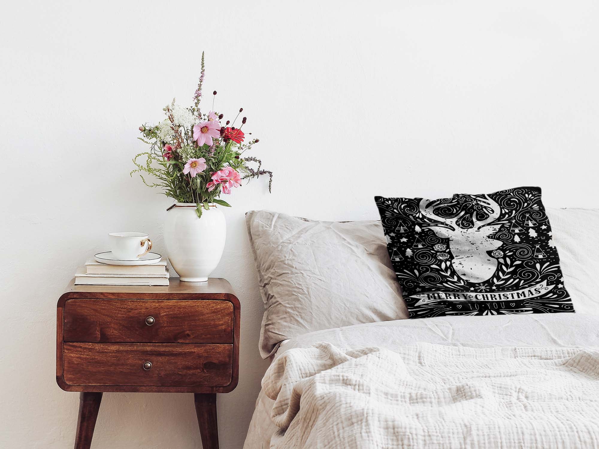 Almohada de salud negra Feliz Navidad