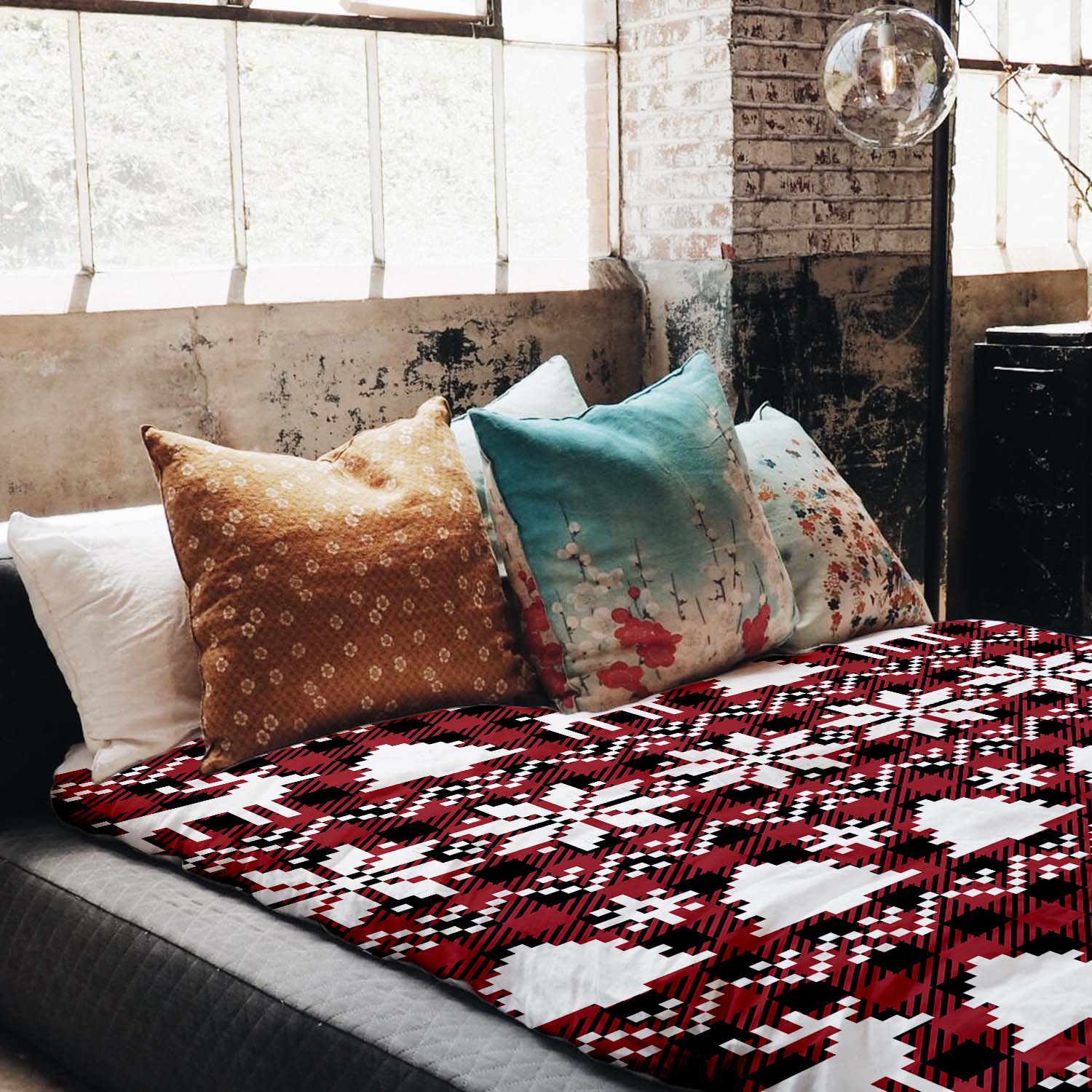 Juego de ropa de cama con mantas terapéuticas de cuadros con motivos navideños