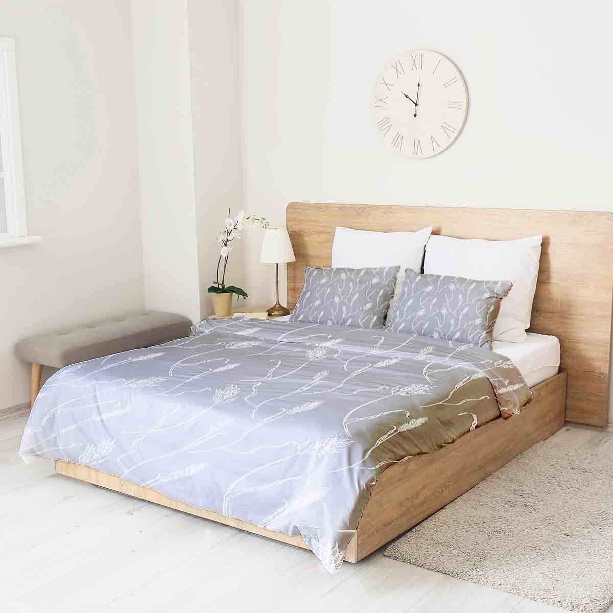 Original Therapiedecke - Juego de Ropa de Cama de Algodón Gris Oscuro con Ramas Blancas