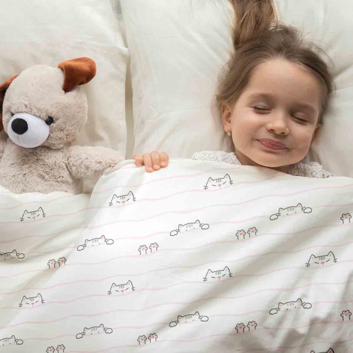 Manta terapéutica original - Funda de algodón blanca con pequeños gatos
