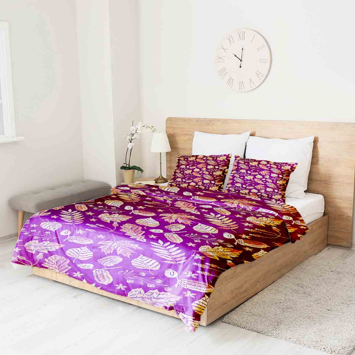 Set de ropa de cama con mantas terapéuticas hojas otoñales marrones