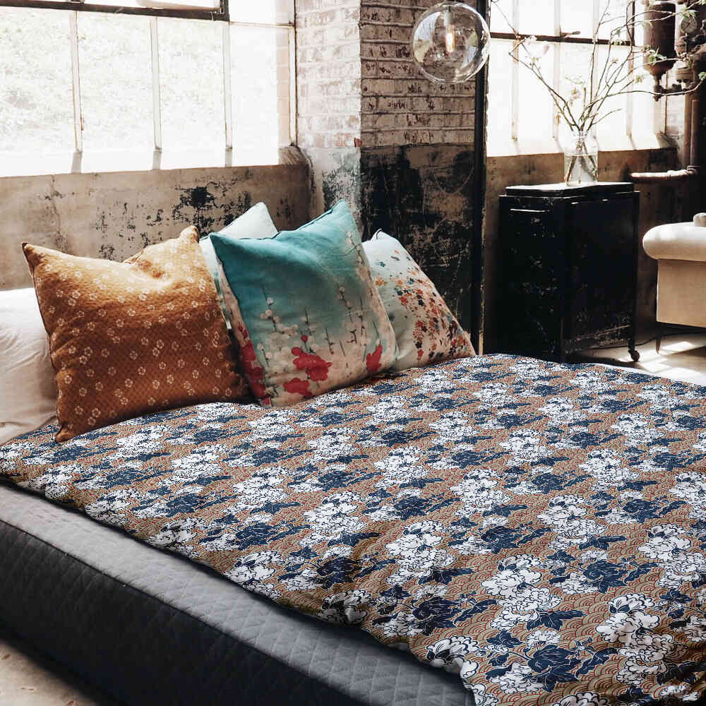 Juego de ropa de cama con mantas terapéuticas y flores