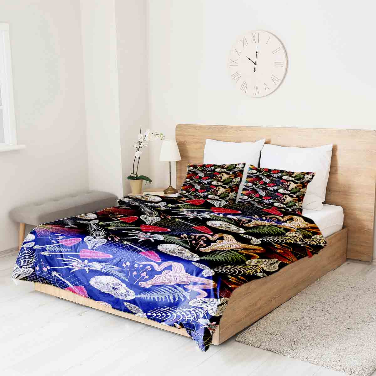 Set de ropa de cama con manta terapéutica Halloween esqueleto