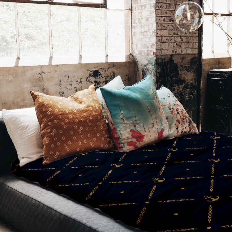 Juego de ropa de cama con manta terapéutica azul con ancla