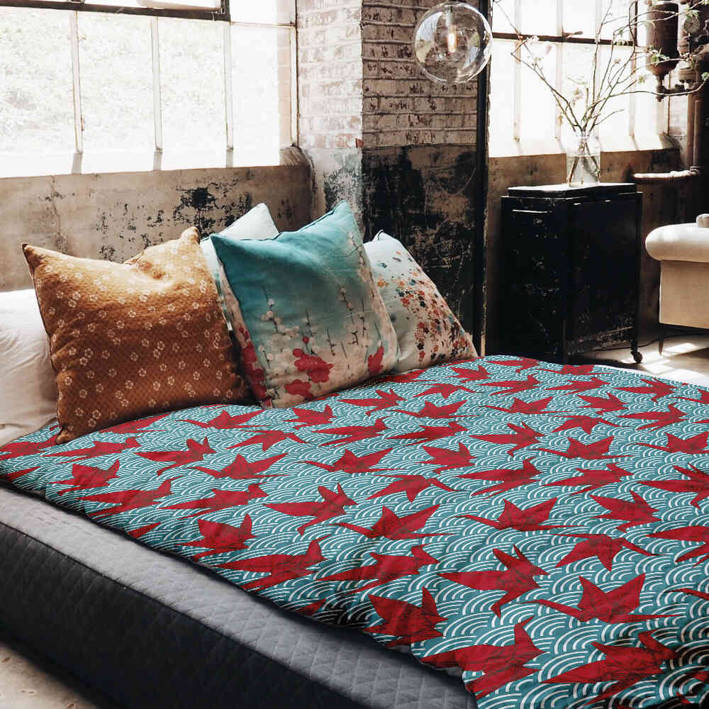 Set de ropa de cama con manta terapéutica rojo origami