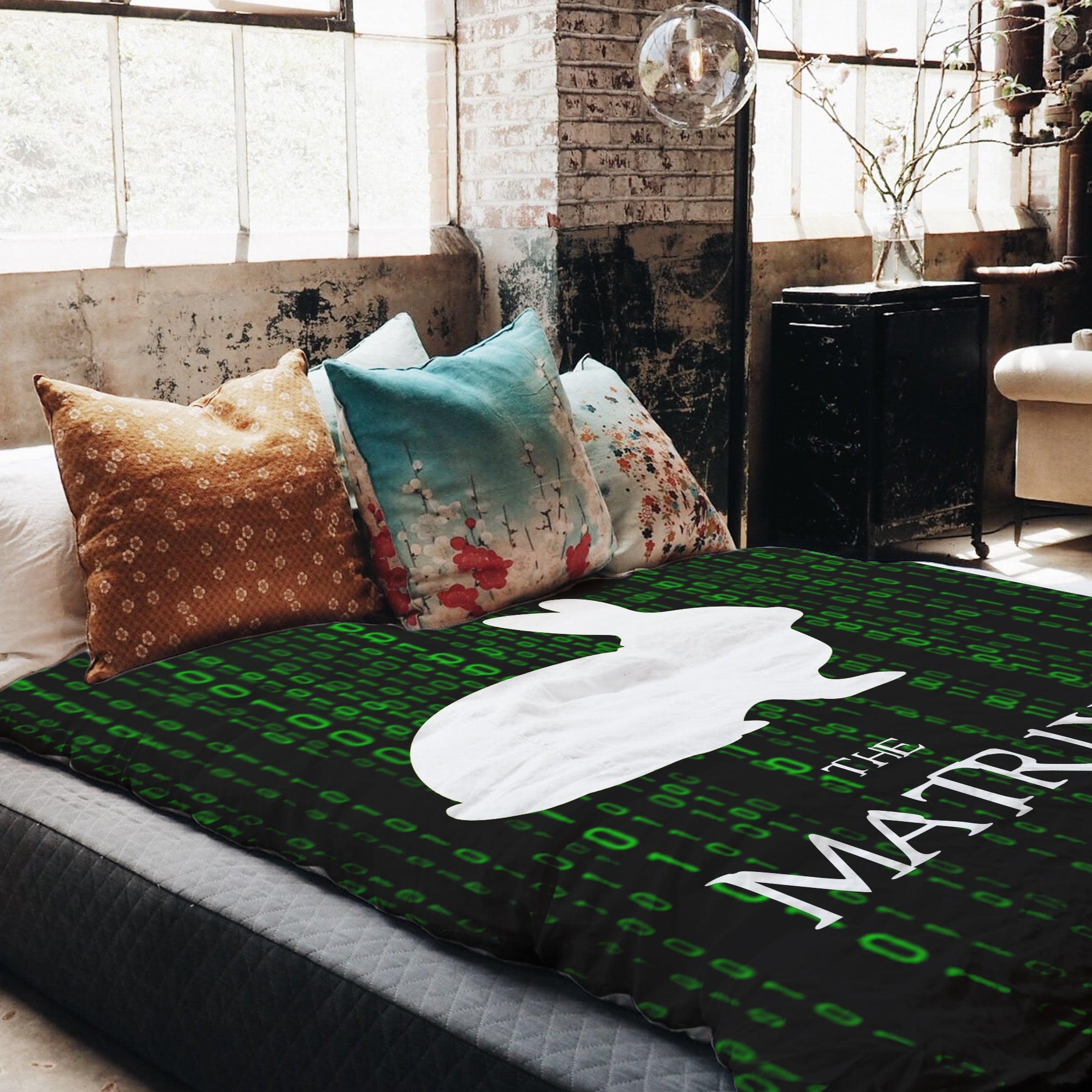 Set de ropa de cama y manta terapéutica Matrix Code verde