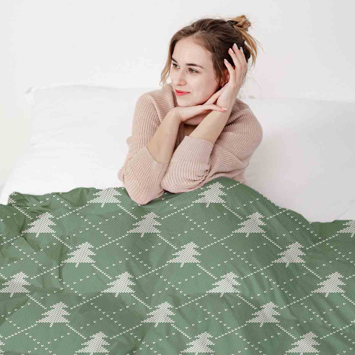 Manta terapéutica original - Funda de algodón verde con abetos