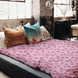 Manta terapéutica original - Funda de algodón rosa con corazones rojos
