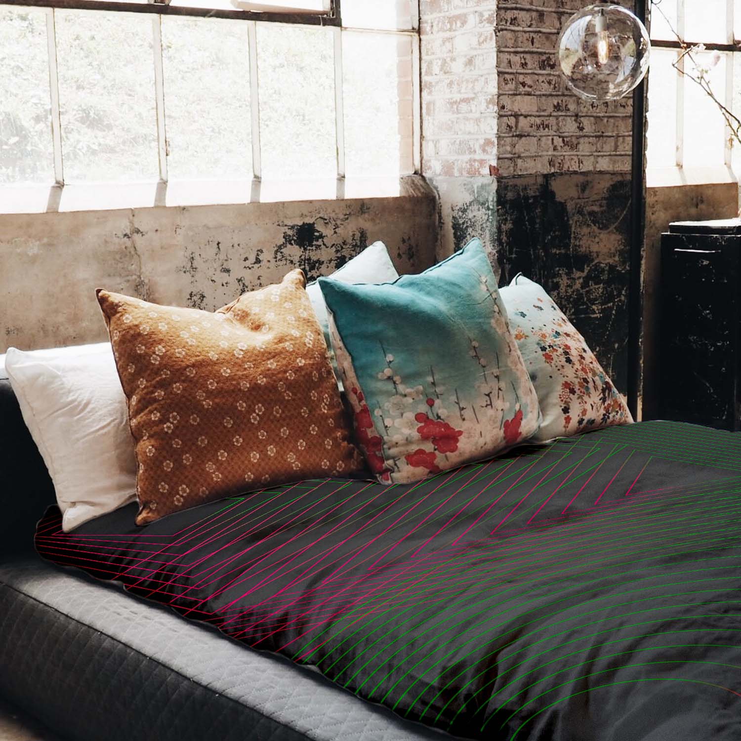 Set de ropa de cama con mantas terapéuticas, degradado de colores y formas
