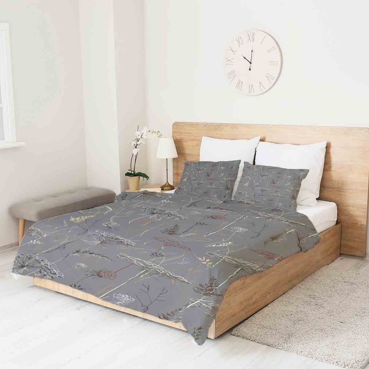 Manta terapéutica original - Funda de algodón gris con plantas doradas