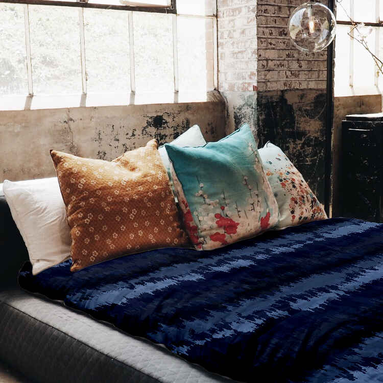 Set de ropa de cama con manta terapéutica ondas sonoras azules