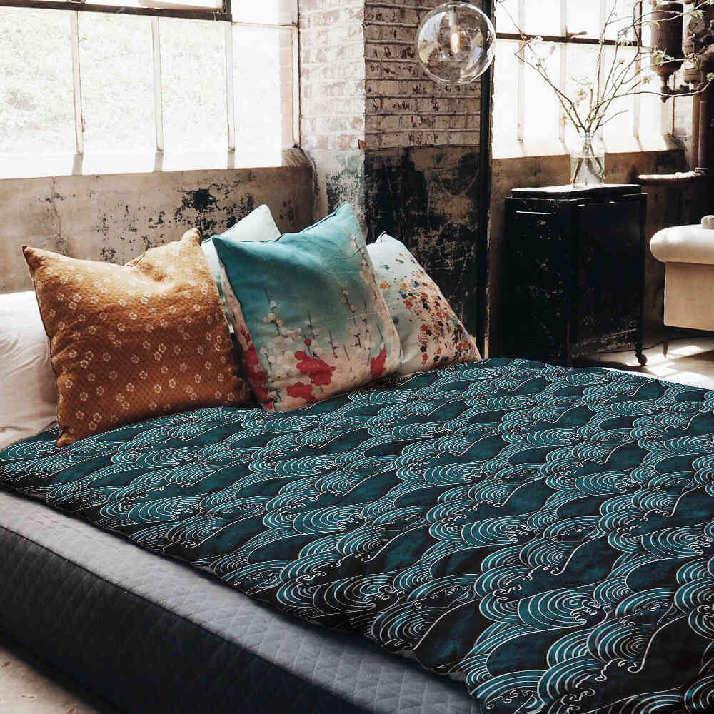 Juego de ropa de cama con manta terapéutica ondas turquesa-verde