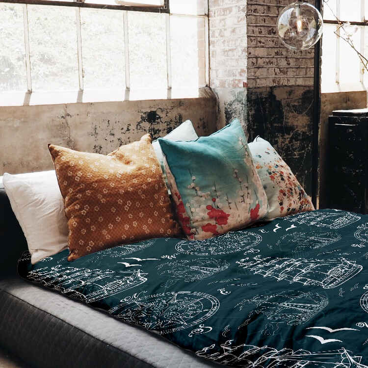 Set de ropa de cama con mantas terapéuticas y barcos
