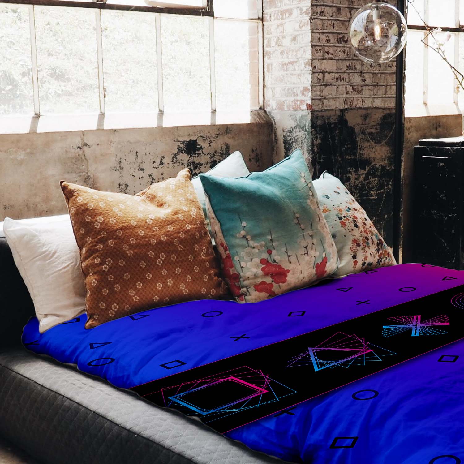 Set de ropa de cama con manta terapéutica lila con formas